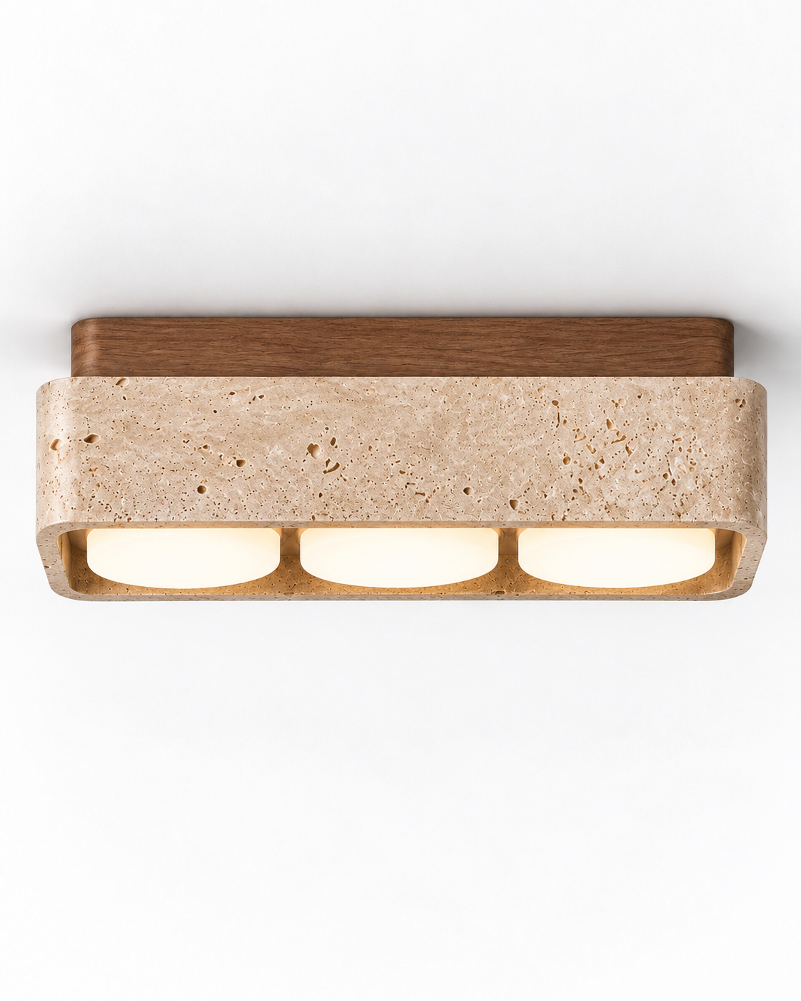 Travertine & Walnut Flush Mount Ceiling Light | Soren