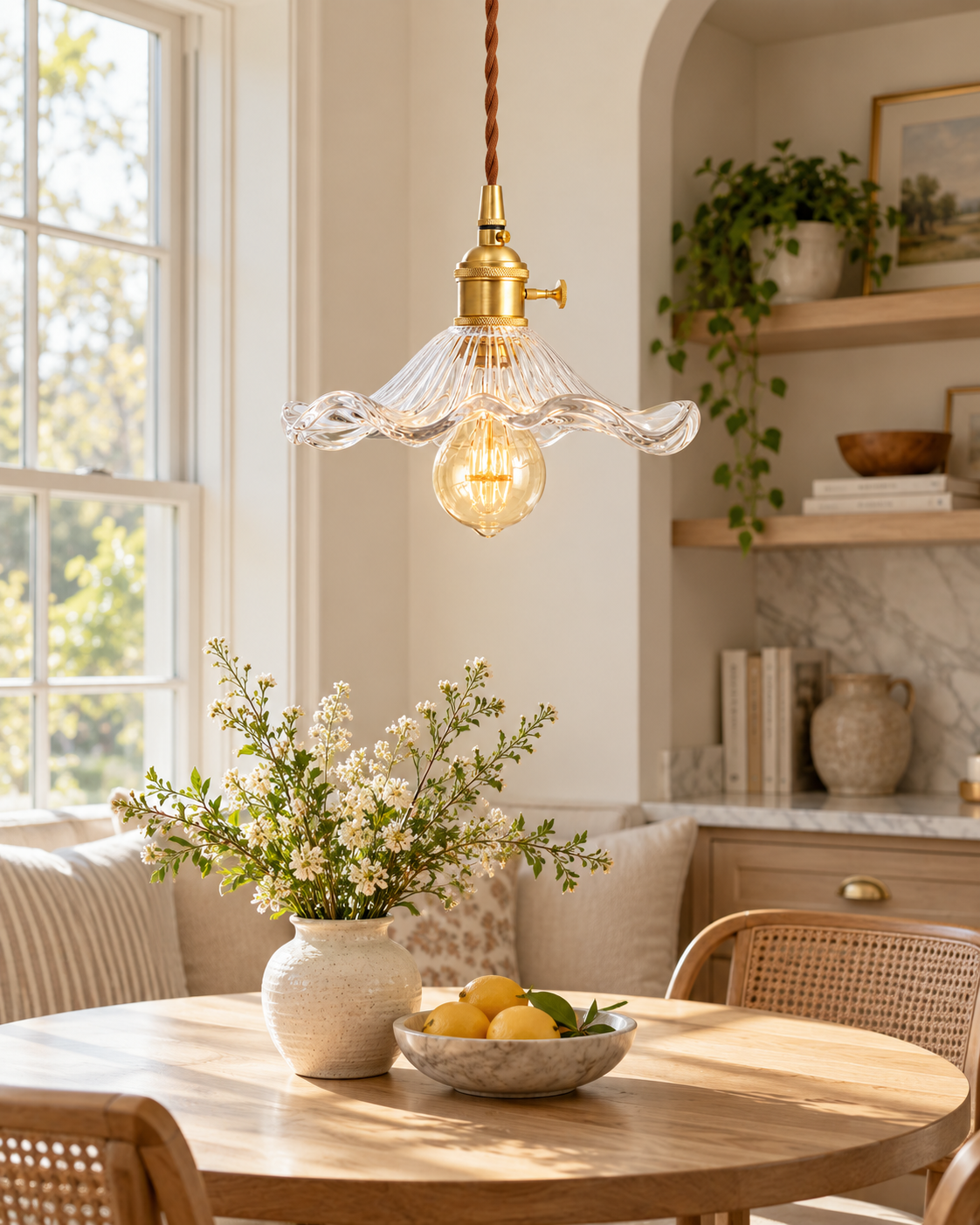 Ribbed Glass Flower Pendant Light | Calantha