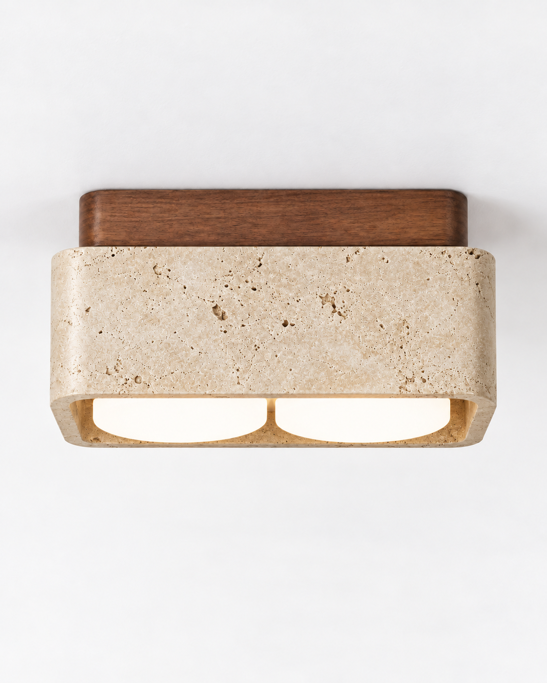 Travertine & Walnut Flush Mount Ceiling Light | Soren
