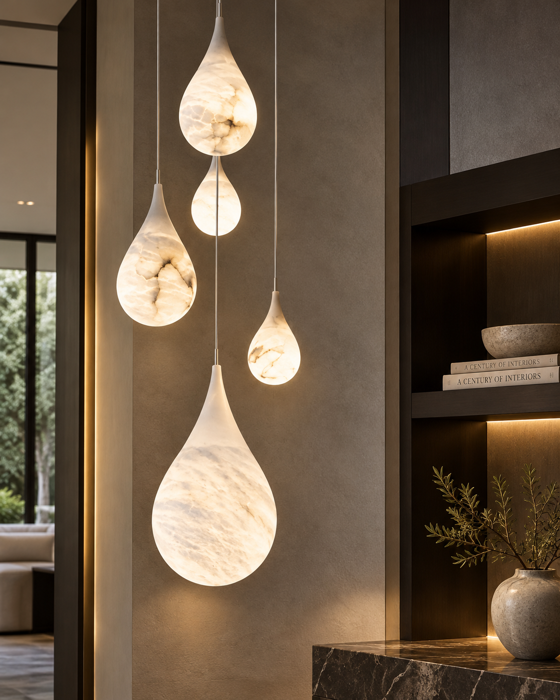 Natural Alabaster Teardrop Pendant Light | Lumeris