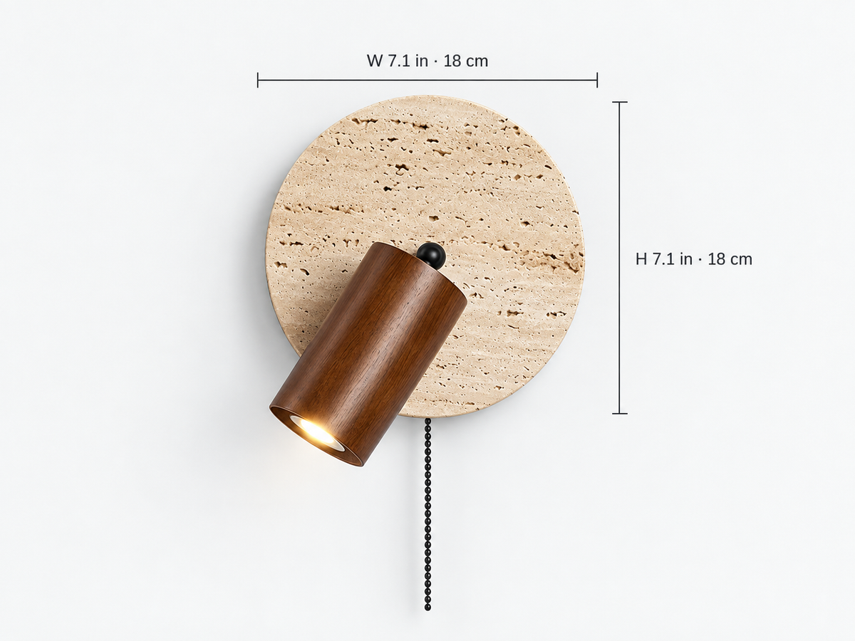 Travertine & Wood Wall Sconce with Pull Chain | Trava