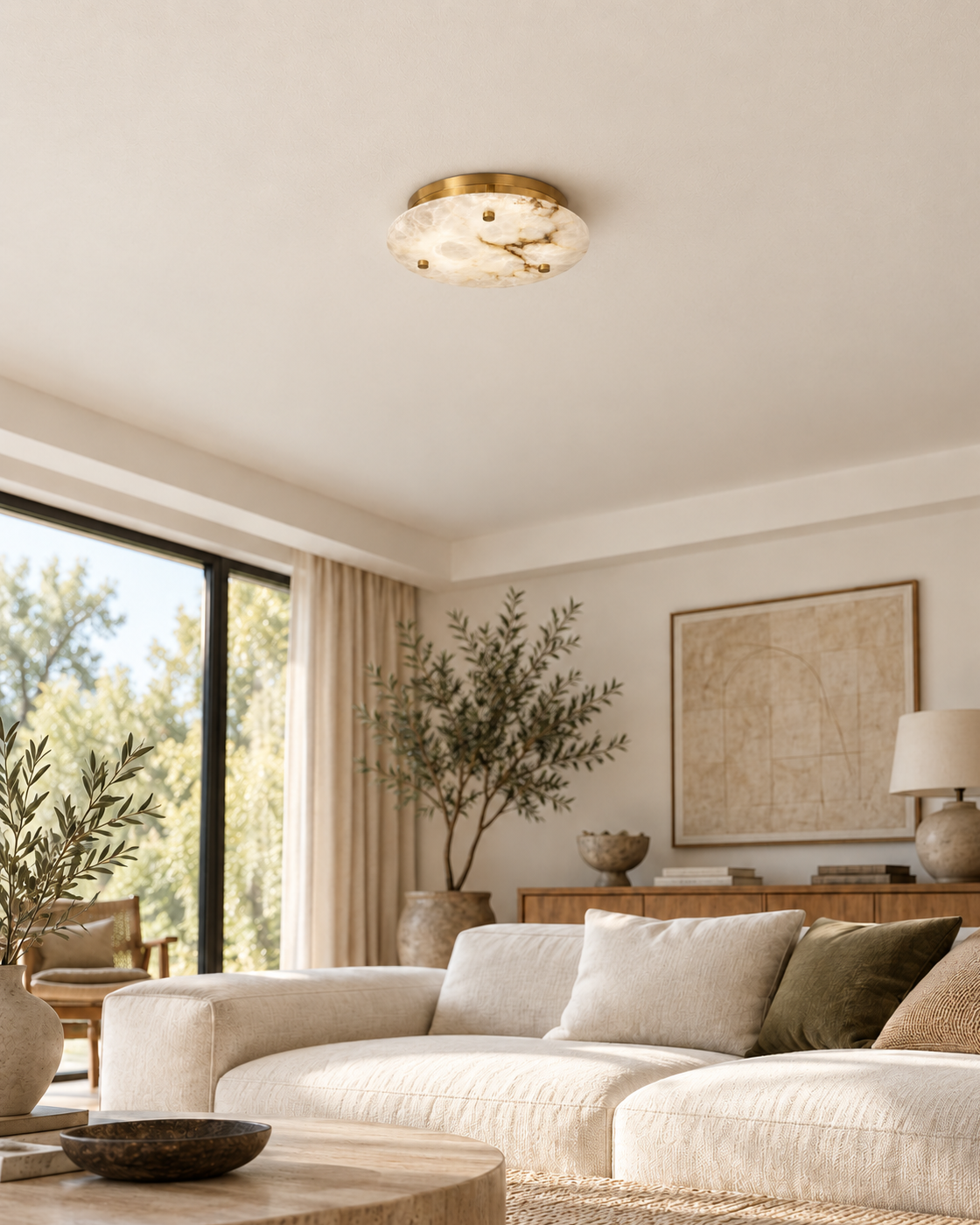 Serane ceiling light at realistic scale — living room off
