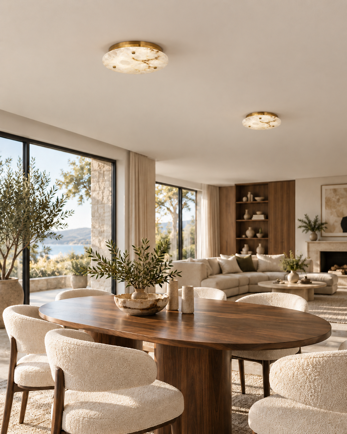Serane ceiling light at realistic scale — multiple dining