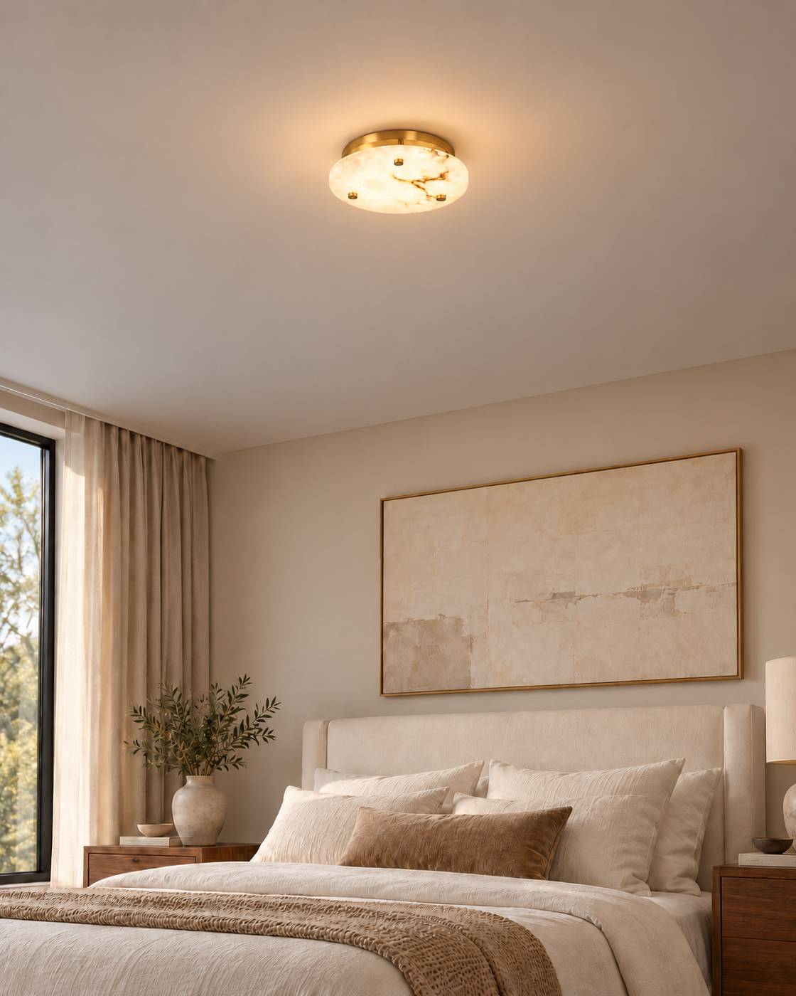 Serane ceiling light at realistic scale — bedroom on